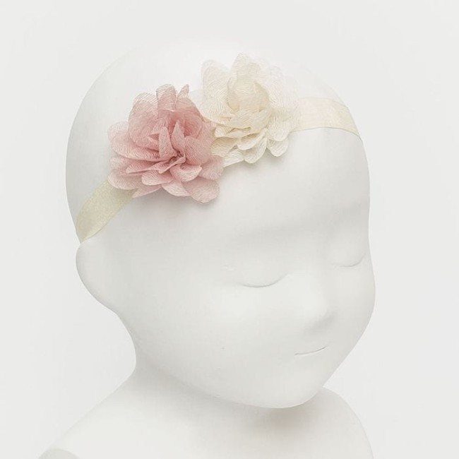 Przejdź do produktu Opaska dla dziewczynki z dwoma błyszczącymi kwiatkami Siena ecru