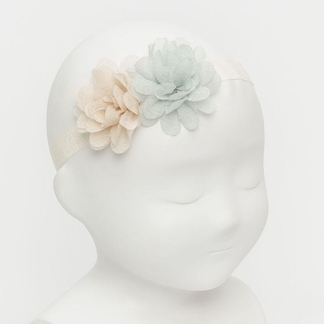 Przejdź do produktu Opaska dla dziewczynki z dwoma błyszczącymi kwiatkami Siena beż