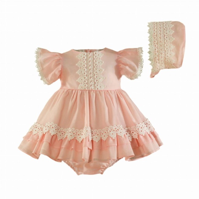 Przejdź do produktu Sukienka komplet bloomers bonetka Miranda Textil Salmon 148VBG