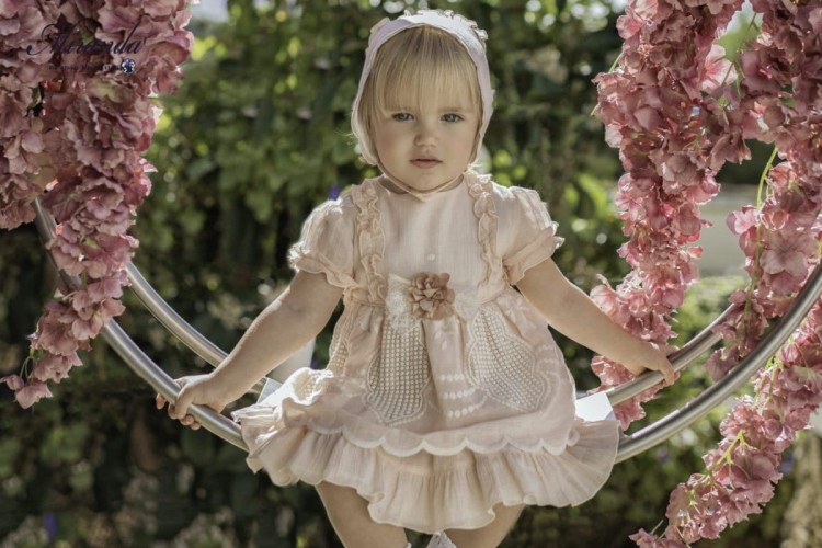 Sukienka Bonetka Bloomers SS21 Miranda Baby Girls Dress, Bonnet &amp; Knickers 126/VBG