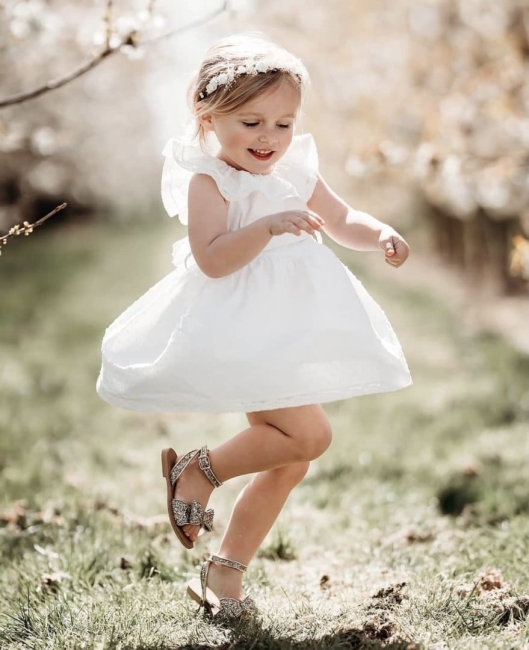 Przejdź do produktu Sukienka ecru plumetti bow bawełniana dla dziewczynki kokarda 