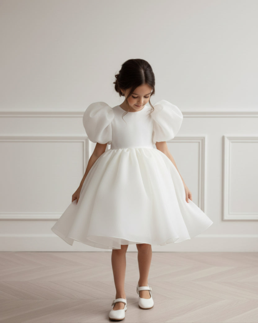 Przejdź do produktu Sukienka tiulowa dla dziewczynki na komunię, wesele PUFF DOLLY biała
