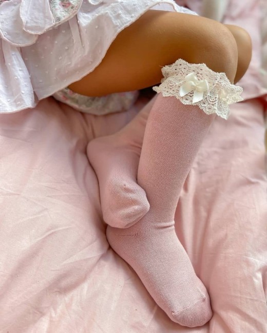 Przejdź do produktu Podkolanówki koronka lace brudny róż Condor *526