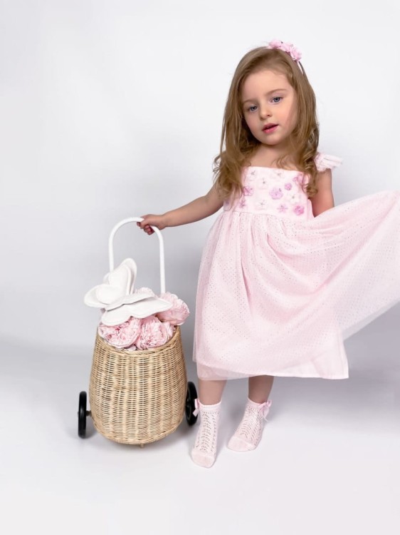 Skarpetki ażurowe dla dziewczynki Różowe kokarda Condor *500