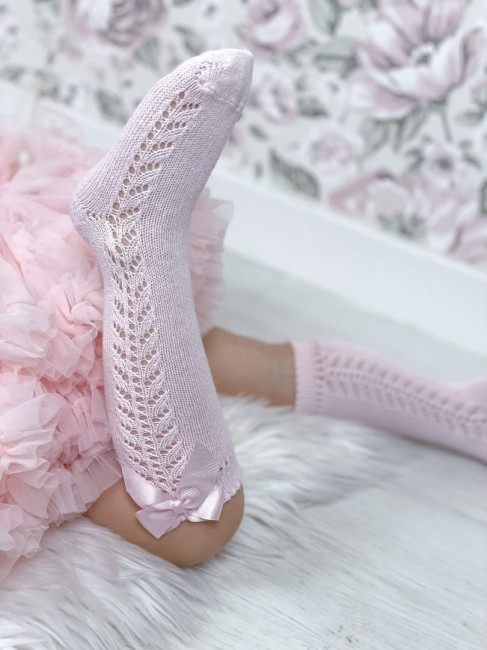 Przejdź do produktu Podkolanówki openwork kokarda różowe Condor *500