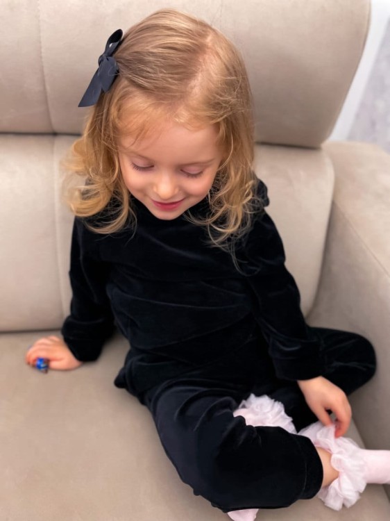 Welurowy Dres z uszami misia CZARNY