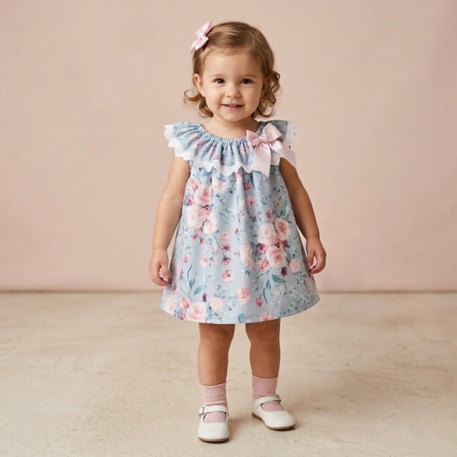 Przejdź do produktu Sukienka dziecięca flower bow błękitna kokarda