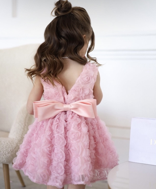 Przejdź do produktu Sukienka Rosa różyczki kokardka różowa dla dziewczynki NA ZAMÓWIENIE