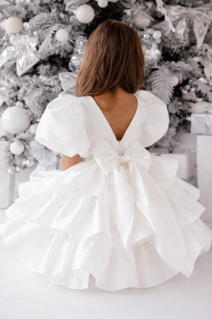 Przejdź do produktu Sukienka biała dla dziewczynki falbanki kokarda komunia