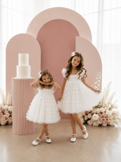 Przejdź do produktu Sukienka tiulowa 3D dla dziewczynki biała motylki Blush Butterfly