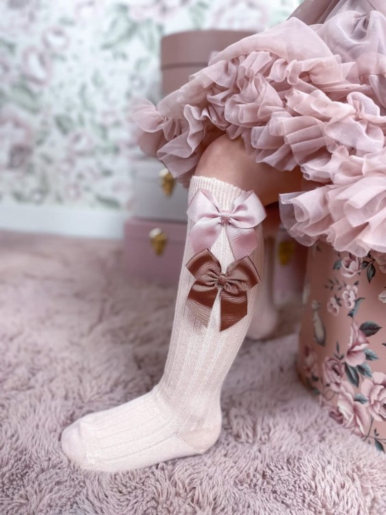 Podkolanówki merino wool kokarda nude Condor *914