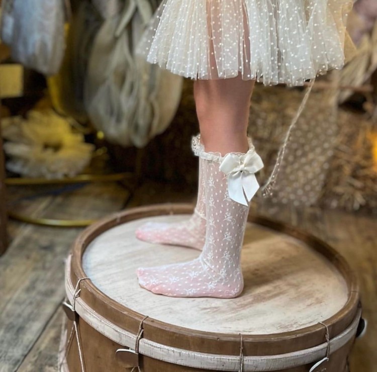 Podkolanówki ceremony koronkowe kokarda białe Condor *200