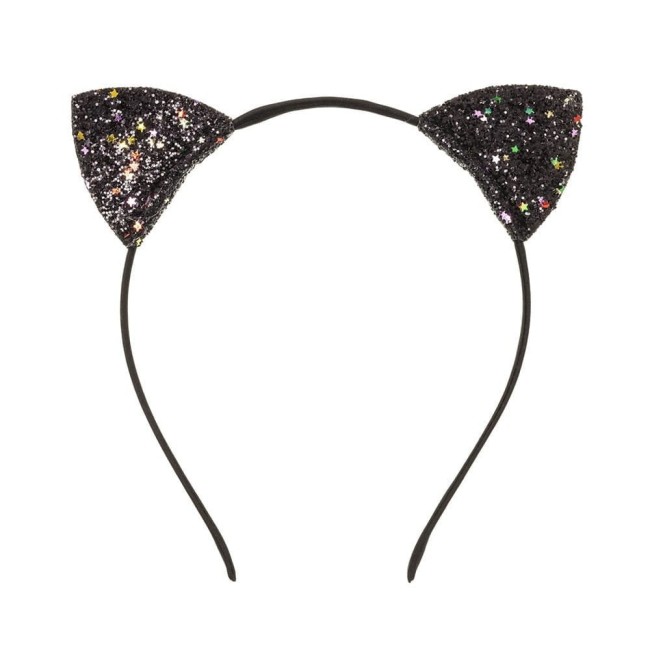 Przejdź do produktu Opaska z uszkami kota glitter urodziny czarna
