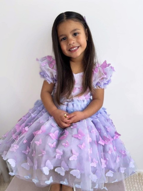 Przejdź do produktu Sukienka tiulowa motylki rainbow violet dla dziewczynki kokarda 