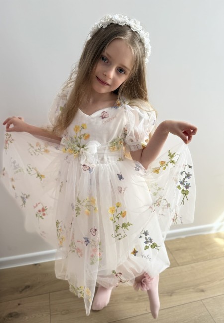 Przejdź do produktu Sukienka flora dolly tiulowa dla dziewczynki biała