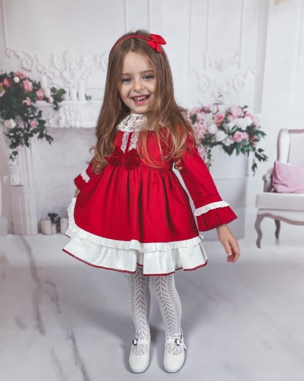 Sukienka czerwona koronka na święta dla dziewczynki Miranda 320127V