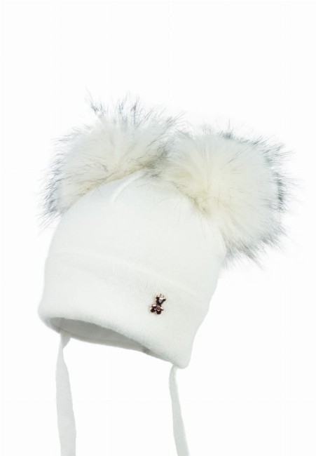 Przejdź do produktu Czapka zimowa pompony ecru dziecięca kaszmir