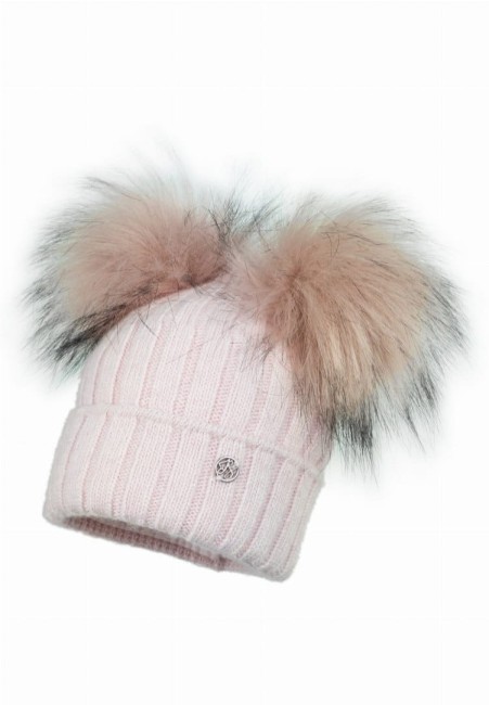 Przejdź do produktu Czapka zimowa pompony jasny róż dziecięca prązki