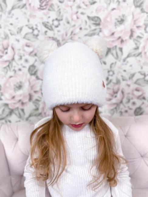 Przejdź do produktu Czapka zimowa pompony ecru dziecięca alpaka