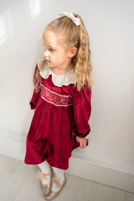 Przejdź do produktu Sukienka velvet bordo dla dziewczynki 