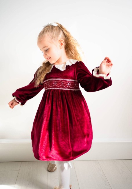 Przejdź do produktu Sukienka velvet bordo dla dziewczynki 