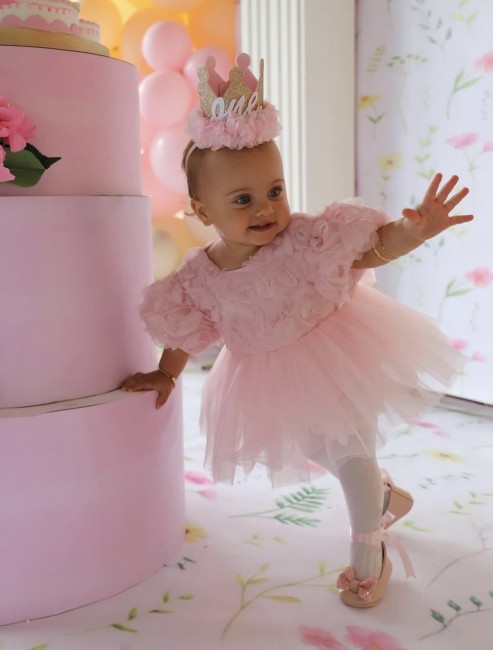 Przejdź do produktu Sukienka tiulowa różowa dla dziewczynki róże kokarda urodziny