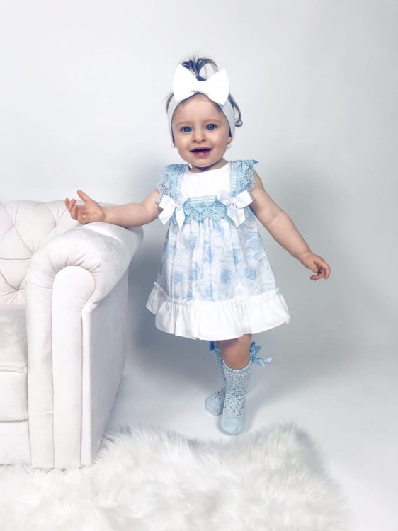 Sukienka błękitna kwiatki flowers Miranda Textil bawełniana