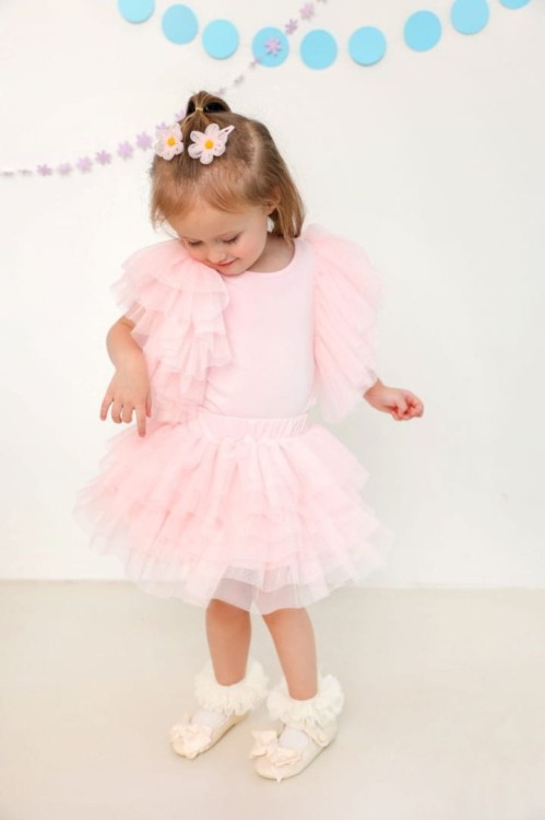 Bluzka t-shirt wings pudrowy róż krótki rękaw Manufaktura Falbanek