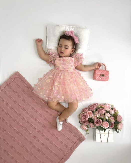 Przejdź do produktu Sukienka tiulowa dla dziewczynki kwiatki różowa
