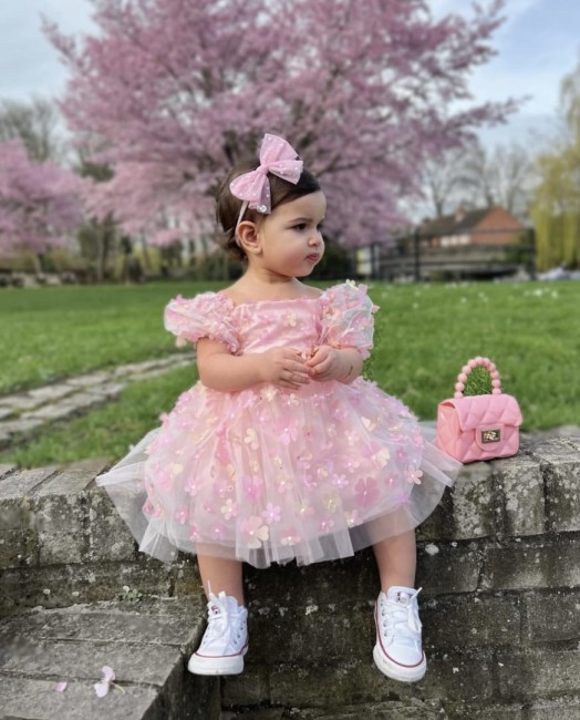 Przejdź do produktu Sukienka tiulowa dla dziewczynki kwiatki różowa