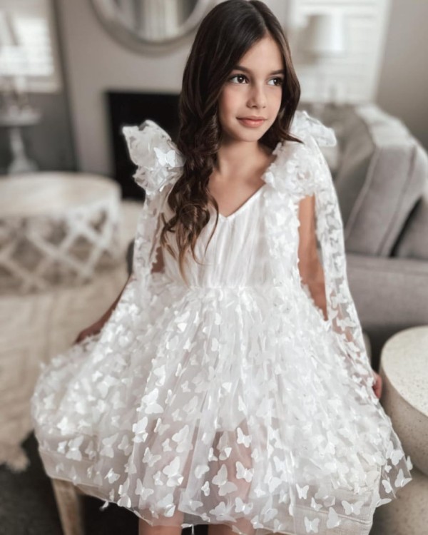 Sukienka motylkowa biała BABYDOLL kokardy