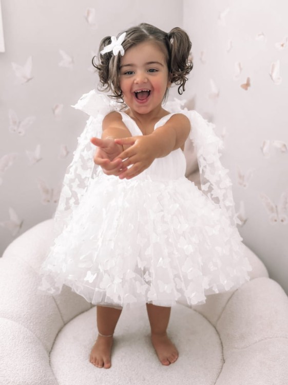 Sukienka motylkowa biała BABYDOLL kokardy