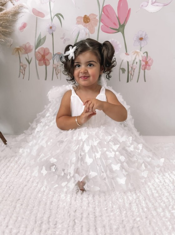 Sukienka motylkowa biała BABYDOLL kokardy