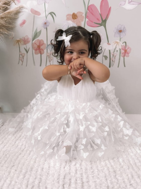 Sukienka motylkowa biała BABYDOLL kokardy