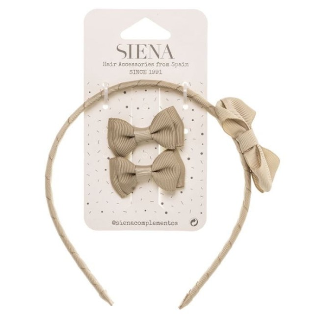 Przejdź do produktu Opaska + spinki kokardki zestaw dla dziewczynki beż Siena