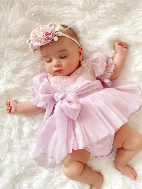 Przejdź do produktu Rampers mermaid pastel pink różowy dla dziewczynki kokarda