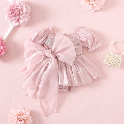 Rampers mermaid pastel pink różowy dla dziewczynki kokarda