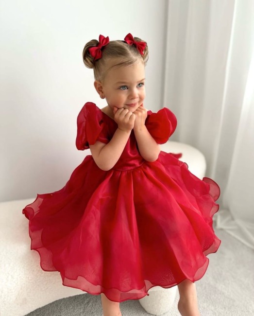 Przejdź do produktu Sukienka tiulowa świąteczna bufki Dolly bordo dla dziewczynki