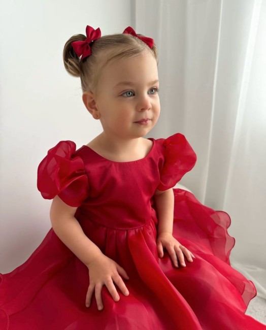 Przejdź do produktu Sukienka tiulowa świąteczna bufki Dolly bordo dla dziewczynki