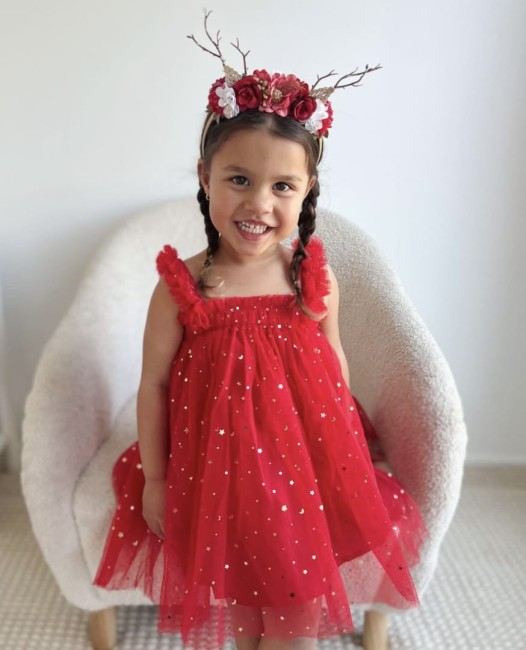 Przejdź do produktu Sukienka tiulowa czerwona świąteczna dla dziewczynki SPARKLE BABY