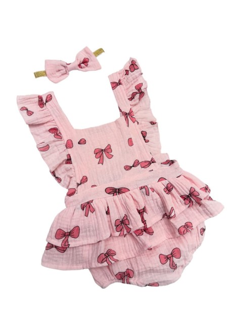 Przejdź do produktu Rampers dla dziewczynki kokardki z falbankami opaska komplet