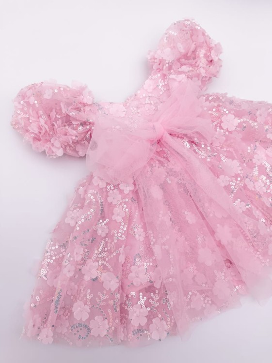 Sukienka tiulowa kwiatki cekiny RÓŻOWA SPARKLE dla dziewczynki