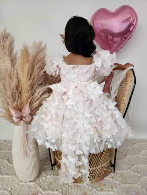 Przejdź do produktu Sukienka tiulowa motylki biała dla dziewczynki kokarda