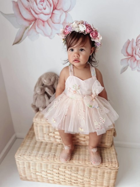 Przejdź do produktu Rampers flora tiulowy dla dziewczynki różowy