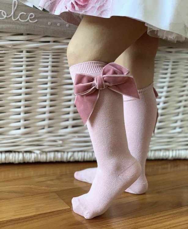 Podkolanówki velvet kokarda brudny róż Condor *526