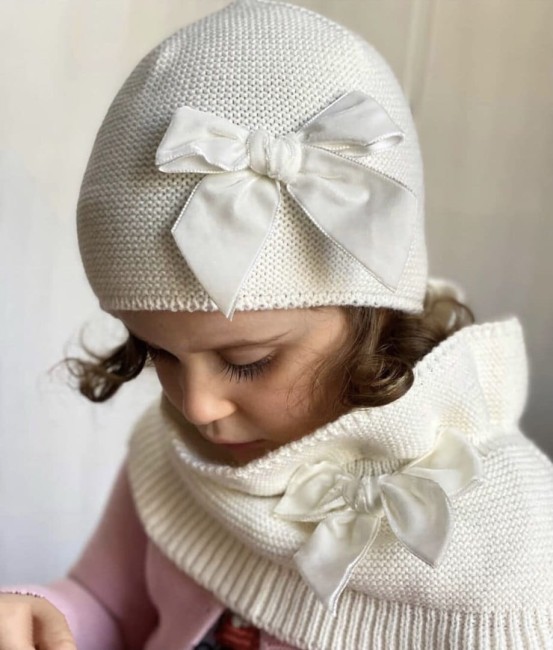 Przejdź do produktu Czapka dziecięca wiosenna Condor kokarda velvet ecru *303