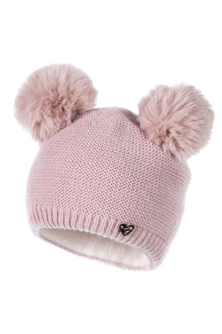 Przejdź do produktu Czapka dziecięca pompony pudrowy róż zimowa