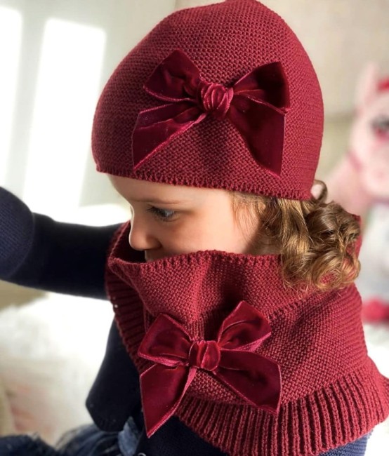 Przejdź do produktu Czapka dziecięca wiosenna Condor kokarda velvet bordo *575