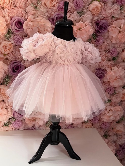 Przejdź do produktu Sukienka tiulowa różowa dla dziewczynki róże kokarda urodziny