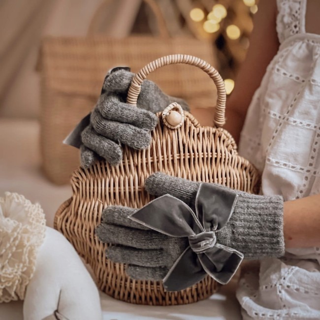 Przejdź do produktu Rękawiczki dziecięce Condor kokarda velvet szare *230